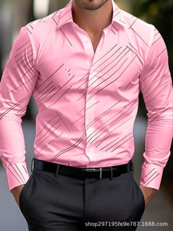 Business Men's Diagonal Striped Shirt Casual Plus Size - Image 3