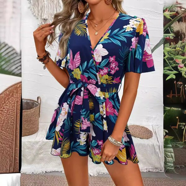 Beach Vacation Ruffle Sleeve Short Culottes Printed Jumpsuit - Image 2