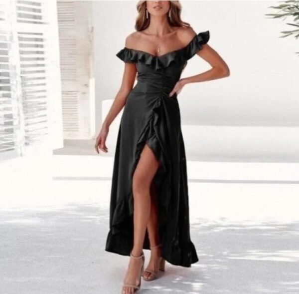 Women's Skirts, Large Sloping Shoulders Long Dress With Ruffles - Image 5