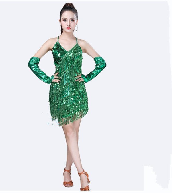New Fringed Skirt Latin Dance Skirt Sequin Dance Dress Stage Performance - Image 3