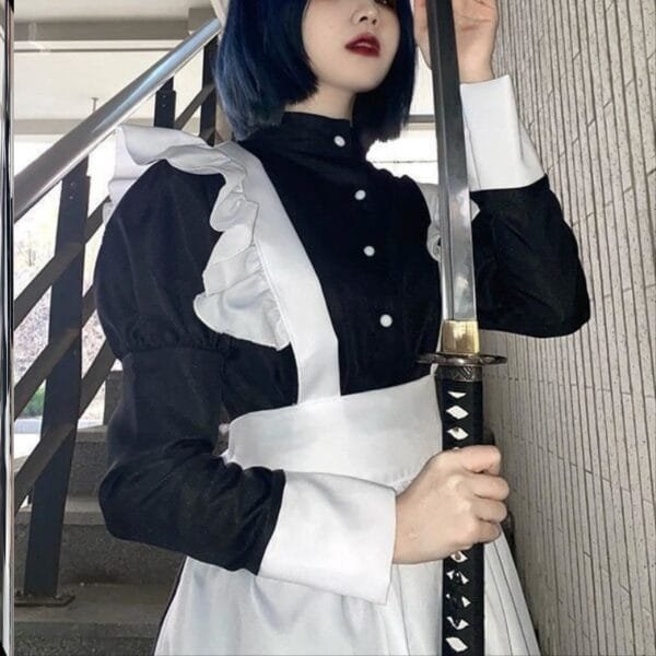 British Style Pearl Thread Long Cafe Maids Dress Cat Ear Uniform - Image 3