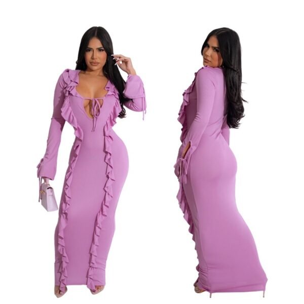 Pure Color Tied Stringy Selvedge Dress - Image 2