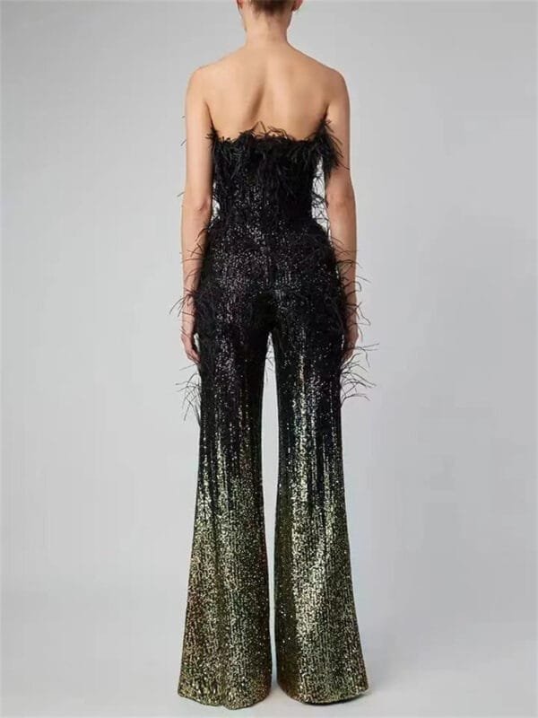 Ostrich Feather Gradient Sequin Tube Top Jumpsuit - Image 4