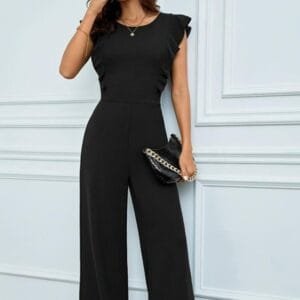 Women's High Waist Ruffles Wide Leg Jumpsuit