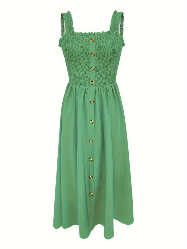 Stunning Shirred A-Line Maxi Dress - Elegant Square Neck, Sleeveless, Cami Style, Flattering Fit, Perfect For Spring & Summer, Women's Clothing, Versatile And Chic - Image 2