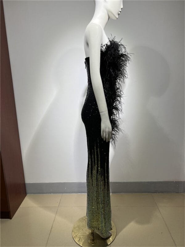 Ostrich Feather Gradient Sequin Tube Top Jumpsuit - Image 7