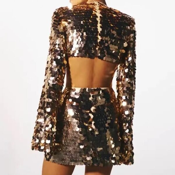 Sweet And Spicy Women's Long Sleeve Round Neck Sexy Large Sequined Evening Dress - Image 3