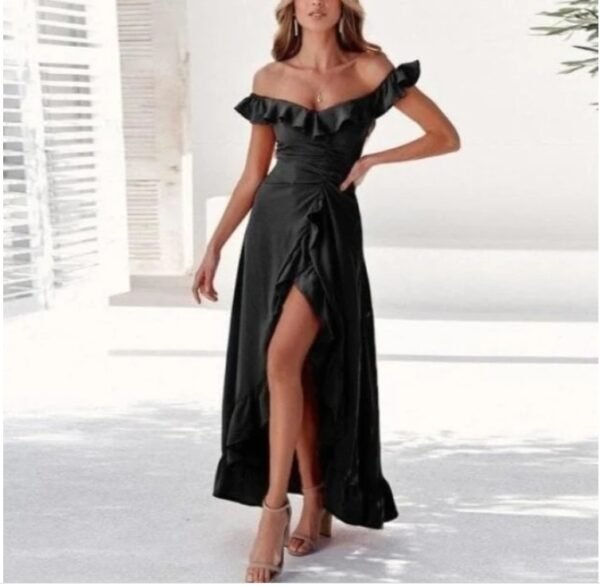 Women's Skirts, Large Sloping Shoulders Long Dress With Ruffles - Image 3