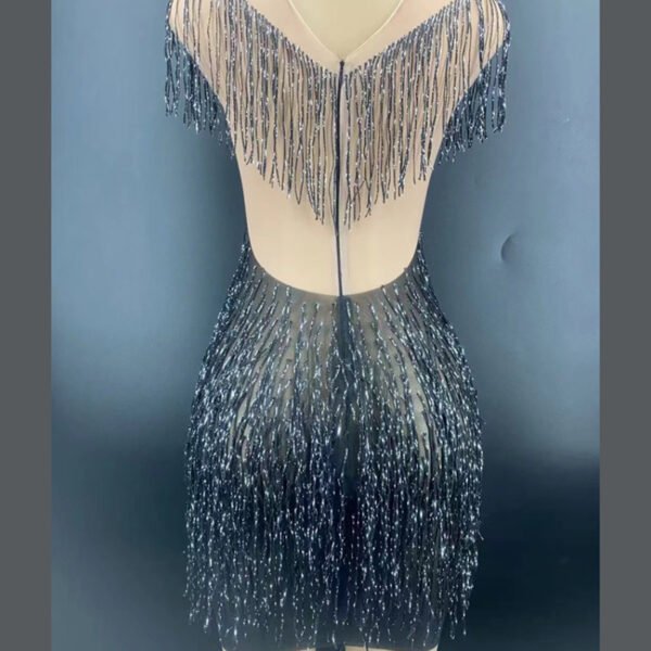 New Lady Wind Goddess Tassel Hanging Neck Dress Heavy Industry Nail Beads Hot Drill Luxury Design - Image 3