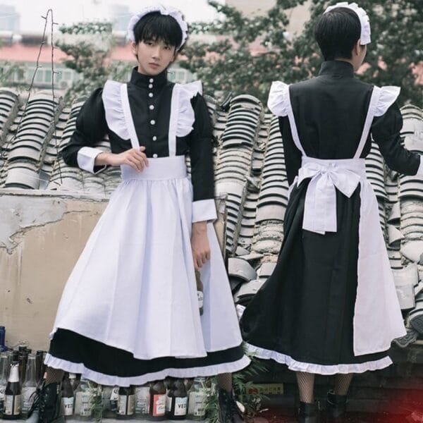 British Style Pearl Thread Long Cafe Maids Dress Cat Ear Uniform - Image 5
