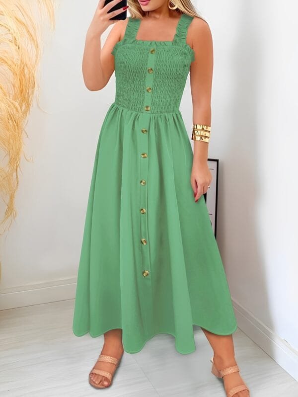 Stunning Shirred A-Line Maxi Dress - Elegant Square Neck, Sleeveless, Cami Style, Flattering Fit, Perfect For Spring & Summer, Women's Clothing, Versatile And Chic - Image 4