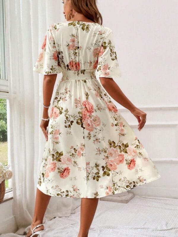 Women's Floral Print Cinching Waist Dress - Image 4