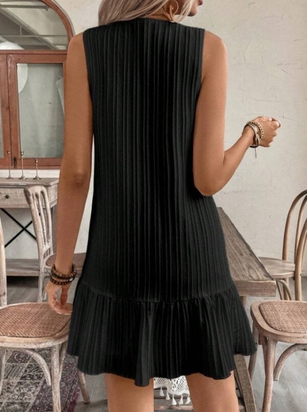 Women's Summer Sleeveless Ruffle Decor Casual Dress With Front Button - Image 5