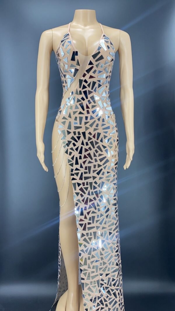 Shining Mirrors Sexy Sleeveless Backless Party Dress With Neck High Slit - Image 2