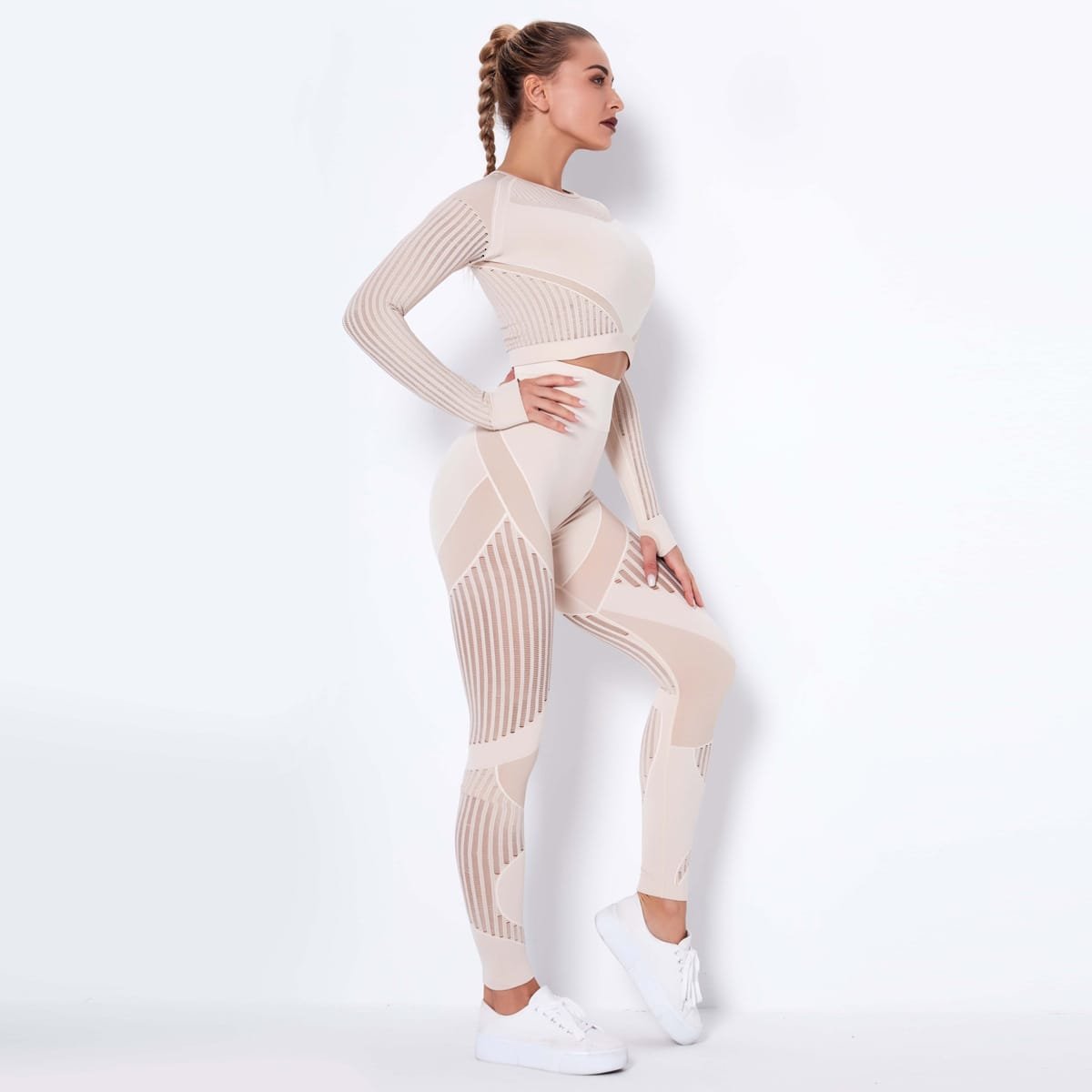 Seamless Knitted Absorbent Yoga Long-Sleeved Suit Yoga Wearsuit - Image 3