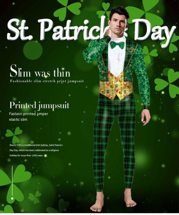 St. Patrick's Day Green Bow Digital Print Performance Dress - Image 2