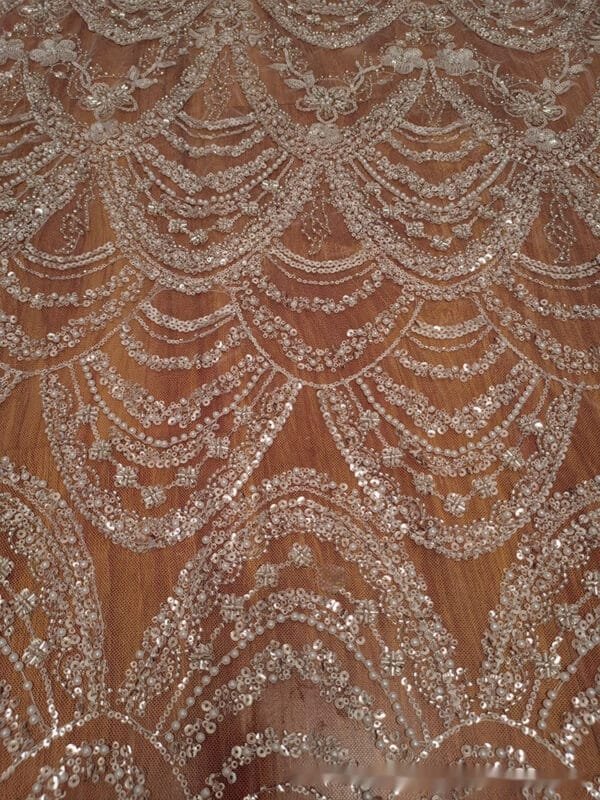 Wave Style Sequin Bead Lace Fabric Wedding Dress - Image 3