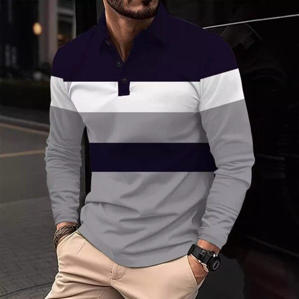 European And American 3D Digital Printing Lapel Short Sleeve Pullover Leisure Men's T-shirt Buckle - Image 5