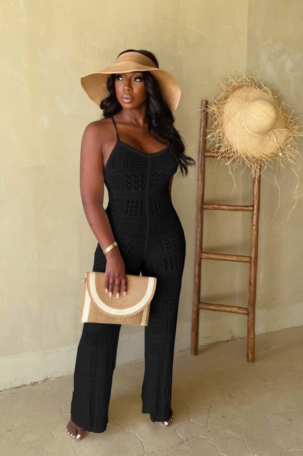 Woolen Knitted Sexy Sling Geometric Hollow-out Jumpsuit - Image 7