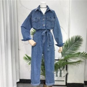 Solid Color Wide Leg Acrylic Jumpsuit Women's Long Sleeve One-piece Trousers