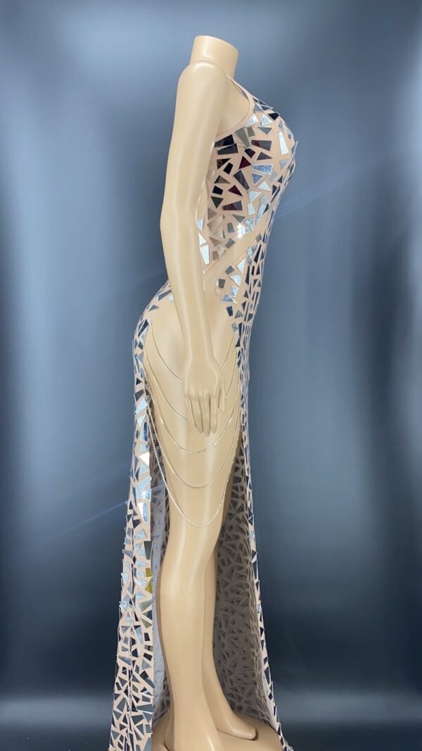 Shining Mirrors Sexy Sleeveless Backless Party Dress With Neck High Slit - Image 6