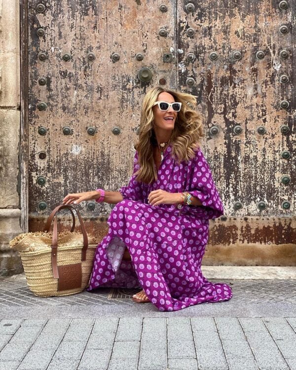Summer Women's Vintage Printed Bohemian Dress Elegant Ladies Casual Loose V-Neck Short Sleeve Long Dresses - Image 8