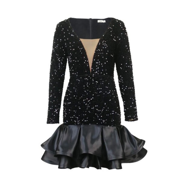 See-through Deep V-neck Sequins Dress Banquet Ball Party Short Dress - Image 2