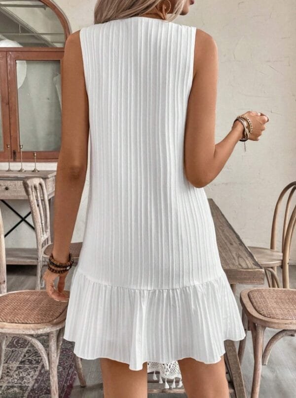 Women's Summer Sleeveless Ruffle Decor Casual Dress With Front Button - Image 4