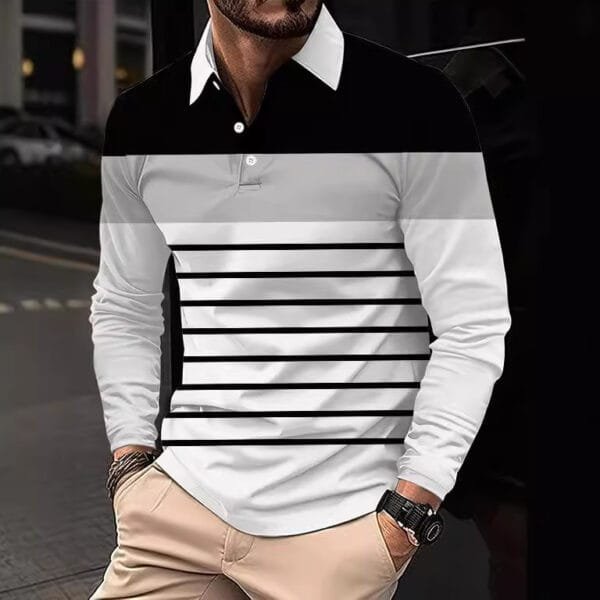 European And American 3D Digital Printing Lapel Short Sleeve Pullover Leisure Men's T-shirt Buckle - Image 2