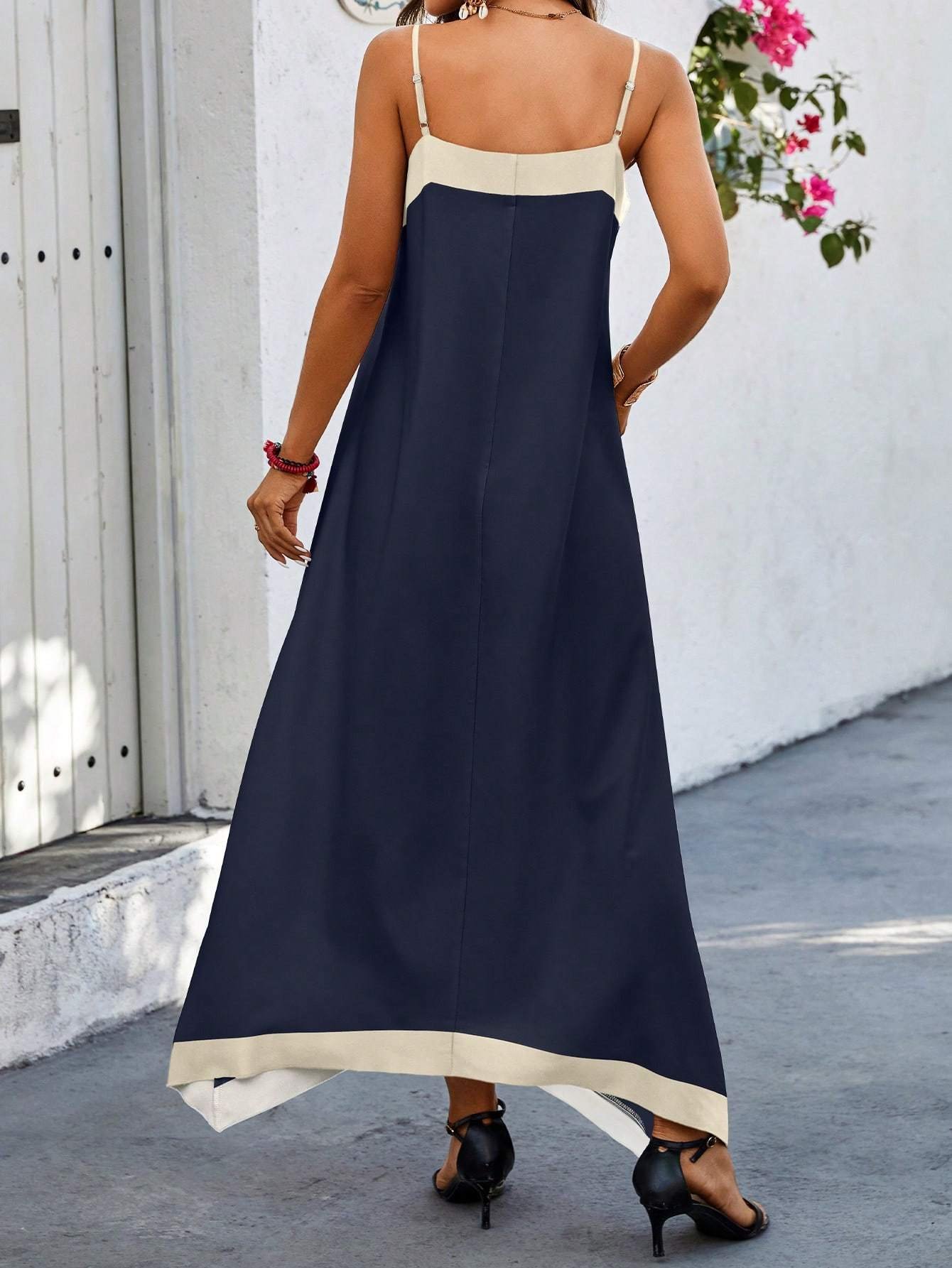Women Two-Tone Sleeveless Casual Summer Dress Maxi Women Outfit - Image 5